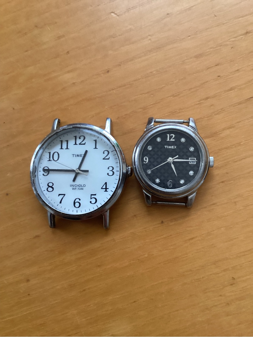 Timex Dual Dial Watch Heads in White and Black Faces with Silver Cases